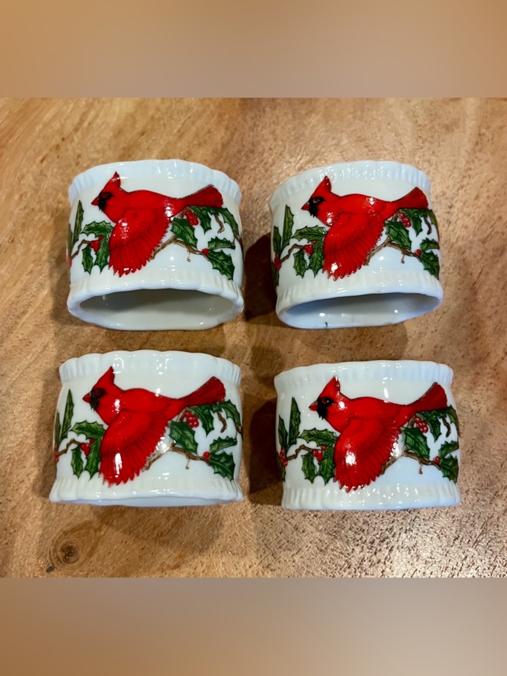 Bright Red Lefton China Cardinal Napkin Rings - Set of 4